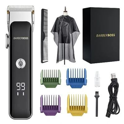 Abbildung von BarberBoss Professioneller Bart und Haarschneider für Männer, Gesichtsschneider, Präzisionsknopf, 2 Geschwindigkeitseinstellungen, USB Aufladung, Keramik Titanklinge, LED Anzeige, QR 2089