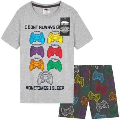 Abbildung von CityComfort Schlafanzug Kinder Jungen Teenager Sommer Baumwolle Pyjama Set Atmungsaktiv und Bequem Gaming Kurze Schlafanzüge (9 10 Jahre, Grau/Mehrfarbig)