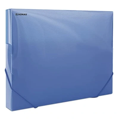 Abbildung von DONAU 8545002PL 10 Sammelbox Dokumentenbox Heft Box mit Eckspanner Gummis, aus Kunststoff/PP 700μm Blau Transparent für DIN A4 Rückenbreite 30mm Zusammenklappbare Seitenflügel Büro und Schule