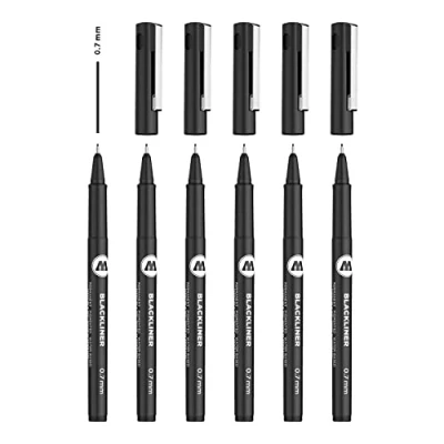 Abbildung von Molotow Blackliner 0,7 mm (Fineliner mit permanenter, dokumentenechter Tinte) 6 Stück schwarz