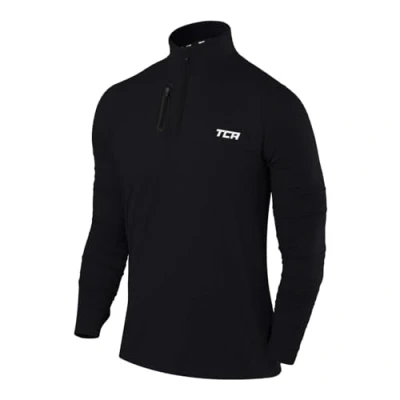 Abbildung von TCA Funktionsshirt Herren Langarm Fusion Pro Quickdry Langarmshirt atmungsaktiv Wandershirt Laufshirt mit Reißverschluss Outdoor Longsleeve Sport Pullover Schwarz, XXL