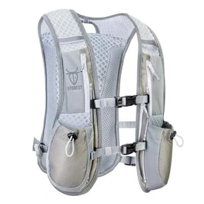 Abbildung von UTOBEST Trinkrucksack 5L, Laufweste, Herren Damen Ultraleicht Laufrucksack für Laufen, Marathon, Jogging, Radfahren (Grau