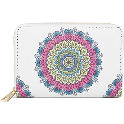 Abbildung von styleBREAKER Damen Kleine Geldbörse mit Bunte Mandala Ornament Muster, Ethno Style, Reißverschluss, Portemonnaie 02040149, Farbe:Weiß Blau Rosa Gelb