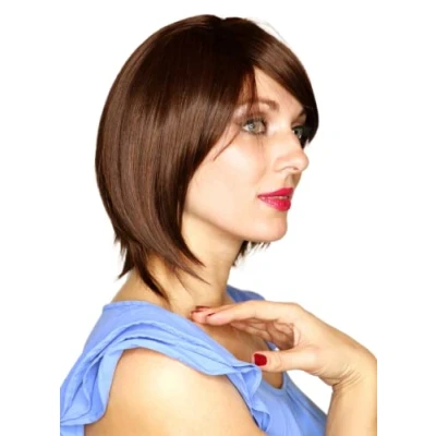 Abbildung von Prettyland Damen Braun Schwarz gesträhnt Kurze Perücke Alltag Bob gestuft Glatt Pony Frau Kurz Haar wie Echt Wig C339