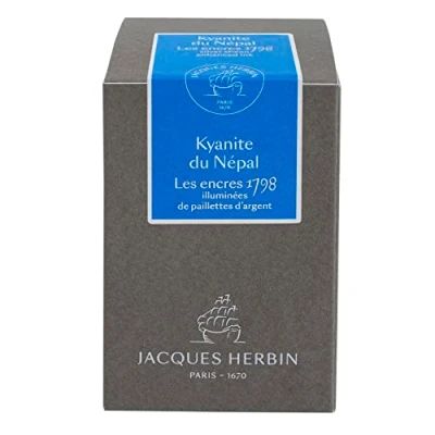 Abbildung von J.Herbin Herbin 15513JT Tintenflakon 50ml, 1798, mit silbernem Glitzer, ideal für Kalligraphie und Zeichnungen, 1 Stück, Kyanite du Népal