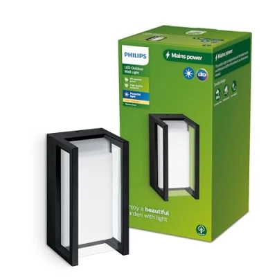 Abbildung von Philips Outdoor Pyrona Wandleuchte 12W, 2700 Kelvin warmweißes Licht, IP44 wetterfest, schwarz
