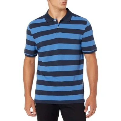 Abbildung von Amazon Essentials Herren Piqué Poloshirt aus Baumwolle, Schmale Passform, Schwarz Blau Rugby Streifen, XXL