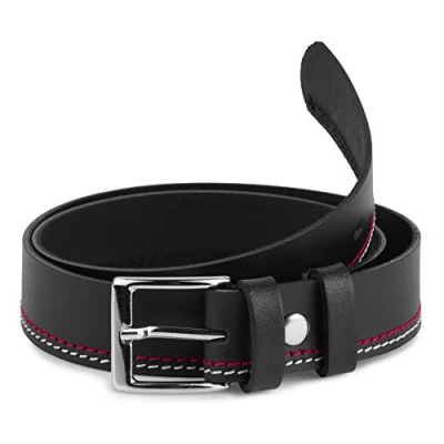 Abbildung von Ladeheid Kinder Gürtel Ledergürtel Mode Accessoire für Jungen mit Schnalle 2,5 cm Breit K1D5 (Schwarz/Rot/Weiß, 60 (Gesamtlänge 79 cm))