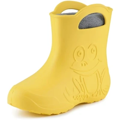 Abbildung von Ladeheid Eva Kinder Jungen Mädchen Gummistiefel Regenschuhe gefüttert LA CA 03 (Gelb/Grau, 24/25 EU)