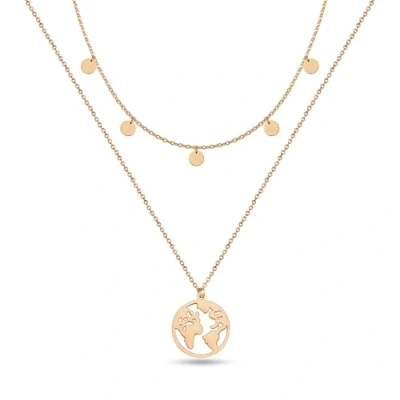 Abbildung von GD GOOD.designs EST. 2015 Weltkugel Kette Roségold mit Plättchen Mehrreihig für Damen Wasserfest I Layering Halskette Weltkarte und Coins 18K vergoldete Doppelkette