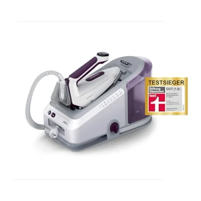Abbildung von Braun CareStyle 7 IS 7266 VI Dampfbügelstation, FreeGlide 3D Bügelsohle, iCare , iMode &amp; Vertikaldampf Funktion, FastClean, Dampfstoß 550 g/min, Abnehmbarer 2 L Wassertank, 2700 W, Weiss Violett