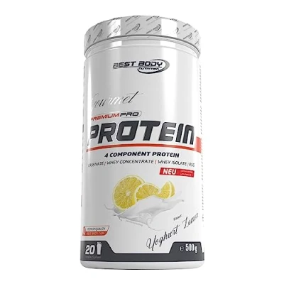 Abbildung von Best Body Nutrition Gourmet Premium Pro Protein, Yoghurt Lemon, 4 Komponenten Protein Shake: Caseinat, Whey Konzentrat, Isolat, Eiprotein, 500 g Dose