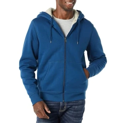 Abbildung von Amazon Essentials Herren Hoodie mit Sherpa Futter und durchgehendem Reißverschluss, Dunkelblau, S