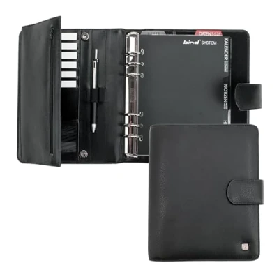 Abbildung von bind Manager Planer A5 Terminplaner Systemplaner Timer Organizer Kalender 1 Woche = 2 Seiten, Notizbuch,Adressenbuch, Ringbucheinlage, Planer, Timer, Nappaleder schwarz T 500