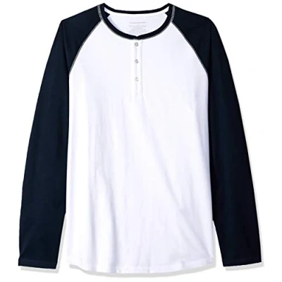 Abbildung von Amazon Essentials Herren Henley Shirt mit Langen Ärmeln und normaler Passform (erhältlich in Big &amp; Tall), Marineblau Weiß, S