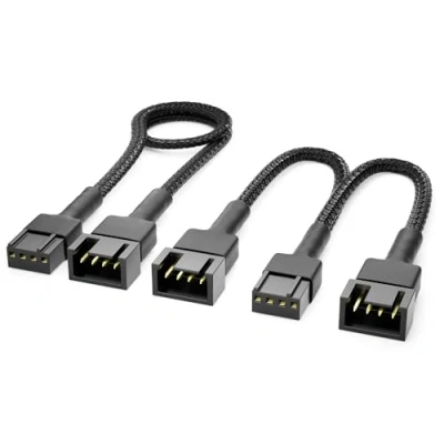 Abbildung von deleyCON PWM Lüfter Y Kabel 15cm + Verlängerungskabel 30cm im Set Lüftersteuerung und Erweiterungskabel Nylonkabel Schwarz