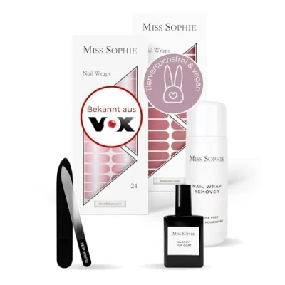 Abbildung von Original Miss Sophie Starterset I Selbstklebende Nagelfolien Nagelaufkleber in Rose Babyboomer &amp; Rosewood Love Kein Absplittern Langer Halt Schnelle einfache Anwendung