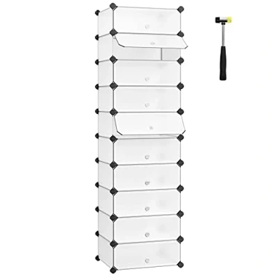Abbildung von SONGMICS Schuhregal mit 10 Ebenen, Steckregal, Regalsystem, Schuh Organizer, DIY Regal, Tür, aus PP Kunststoff, vintagebraun LPC010A01