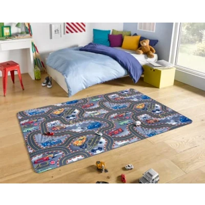 Abbildung von Hanse Home Play Spielteppich Straße Kinderteppich rutschfest Jungen &amp; Mädchen Kurzflor Teppich Straßen Auto Rennstrecke Motiv für Schlafzimmer, Kinderzimmer, Spielzimmer 90x200cm
