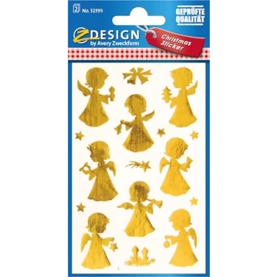 Abbildung von AVERY Zweckform 32 Aufkleber Weihnachten goldene Engel Sterne Motive (Made in Germany, Weihnachtssticker Goldeffekt, selbstklebende Weihnachtsdeko für Karten, Geschenke) 2 Bogen/je 16 Sticker, 52393
