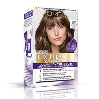 Abbildung von L&#039;ORÉAL PARIS Permanente Haartönung, dreifache Pflege, blendfrei, gelb, deckt 100% weißes Haar ab Excellence Cool Creme Nuance: Dunkelblond Ultra Aschrot (6.11)