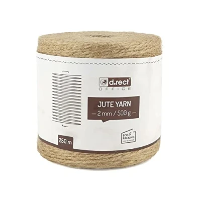 Abbildung von D.RECT 800011 250m Jute Schnur Natur Braun Kordel Packschnur Geschenk Band Bastelschnur Dekokordel 2mm Dicke Für: Verpackung, DIY Kunst Handwerk, Floristik, Dekoration