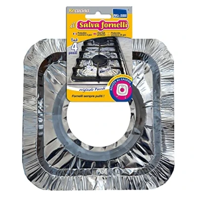 Abbildung von PARODI &amp; Gaskochfeldschutz aus Aluminium, Feuerschutz wiederverwendbar für Herde, verhindert Schmutz in der Küche, Haushaltszubehör, Set 4 Stück 23 x cm Durchmesser Universal