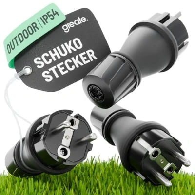 Abbildung von greate 3x 230V Schuko Stecker wasserdicht nach IP54 Schukostecker Außenbereich mit Knickschutz &amp; Zugentlastung