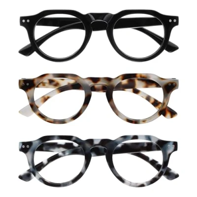 Abbildung von OPULIZE RIO Blaulichtfilter Lesebrille 3er Pack Rahmen Oben Flach Schwarz, Braun &amp; Blau Schildpatt Damen Herren Federscharniere BBB53 123 +2.50