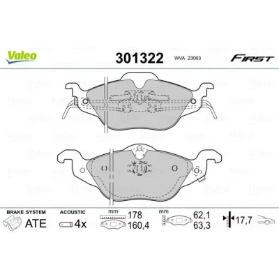Abbildung von VALEO 301322 Bremsbelagsatz FIRST Vorderachse inkl. Verschleißwarnkontakt ohne Anti Quietsch Blech OPEL: Astra G CC, Convertible
