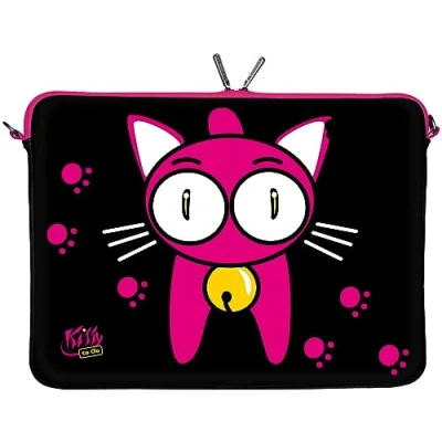 Abbildung von KITTY TO GO LS133 15 Designer Notebooktasche 15,6 Zoll (39,1 cm) aus Neopren Notebook Hülle Sleeve Tasche Schutzhülle Cover Case Bag Katze schwarz pink