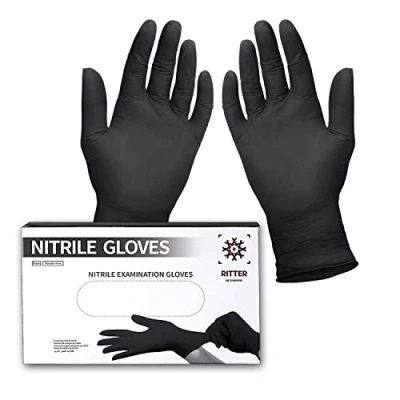 Abbildung von Ritter Premium Nitrilhandschuhe schwarz 100 Stück Einweghandschuhe latexfrei Einmalhandschuhe nitril puderfrei Black Nitrile Gloves Größe M