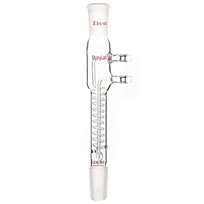 Abbildung von stonylab Glas Coil Reflux Kondensator, Borosilikat Dimroth Kondensator mit 24/40 Gelenk und Schlauchanschlüsse, 245 mm Gesamtlänge Condenser
