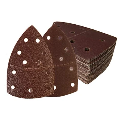 Abbildung von Prio Schleifdreiecke │ Klett Schleifblätter 50 Stück 11 Loch 105 x 152 mm Korn 40 für Multischleifer dreieckige Schleifpads Schleifpapier