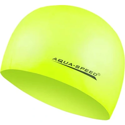 Abbildung von Aqua Speed MEGA gelbe Badekappe Damen Herren Kinder Bademütze Bunte Badehaube wasserdichte Schwimmhaube Badehüte für Erwachsene Silikonbadekappe gelb 18