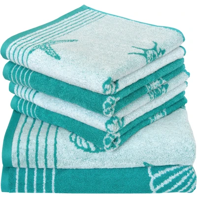 Abbildung von Dyckhoff 6 TLG Frottier Handtücher Set SEASHELL 100% Baumwolle 480 g/m² OEKO Tex zertifiziert weich saugstark 2x Duschtuch 70x140 cm 4x Handtuch 50x100 beige 0764596200