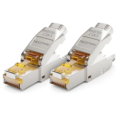 Abbildung von deleyCON 2x CAT 7 Netzwerkstecker Stecker RJ45 Werkzeuglos Geschirmt 10 Gbit/s 600 MHz Netzwerk für Starre Verlegekabel Rohkabel Steckverbinder Ethernet LAN DSL Patchkabel