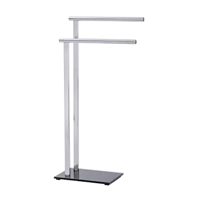 Abbildung von WENKO Handtuch und Kleiderständer Lava, Handtuchbutler mit 2 Armen, Kombination aus Rund &amp; Vierkantrohr glänzendem rostfreiem Edelstahl Schwerer Sicherheitsglas Bodenplatte, 42 x 81 20 cm