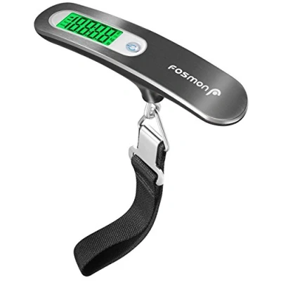 Abbildung von Fosmon Digitale Kofferwaage Gepäckwaage tragbare Hängewaage LCD Anzeige mit Hintergrund beleuchtung Tara Funktion praktisch für Reisen / Familienleben bis 50KG Silber/Schwarz
