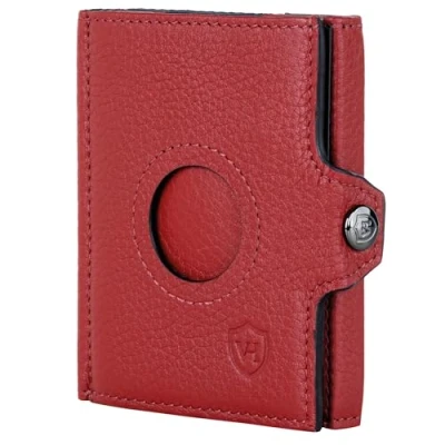 Abbildung von VON HEESEN Airtag Slim Wallet mit RFID Schutz Portmonee Herren klein aus echtem Leder Mini Geldbörse Kreditkartenetui Kartenetui Portemonnaie Geldbeutel (Rot)