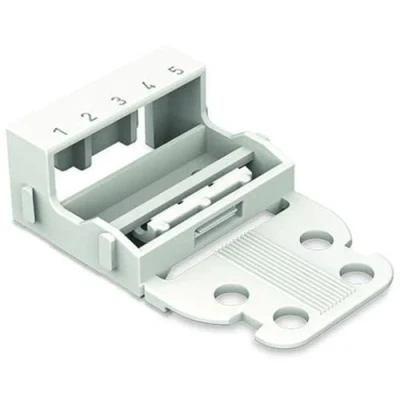 Abbildung von WAGO Befestigungsadapter 221 525 für 5 Leiter Klemmen, 4 mm², 10 Stück, mit Rastfuß, geeignet stehende Montierung von Verbindungsklemmen, weiß