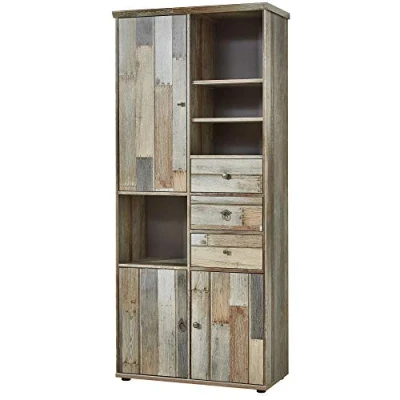 Abbildung von Stella Trading Bonanza Vintage Wohnzimmerschrank in Driftwood Optik Retro Schrank mit viel Stauraum für Ihr Wohnzimmer 83 x 188 39 cm (B/H/T)