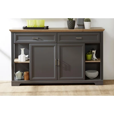 Abbildung von Stella Trading JASMIN Sideboard in Artisan Eiche Optik, Graphit Kommode mit Schubladen und viel Stauraum im Landhausstil 171 x 102 48 cm (B/H/T)