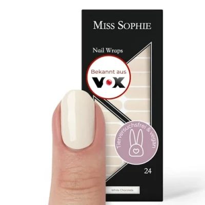 Abbildung von Original Miss Sophie Nagelfolien White Chocolate I 24 ultra dünne Nagellack Streifen einfarbig in Nudetönen Für Finger &amp; Fußnägel Hält auf Natur sowie lackierten, Acryl , Gel Shellac Nägeln