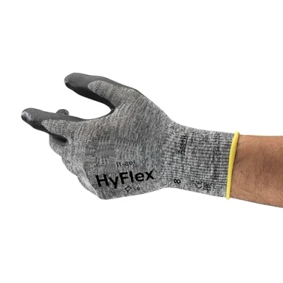 Abbildung von Ansell HyFlex 11 801 Professionelle Arbeitshandschuhe, Rutschfeste Nitril Beschichtung, Industrie Schutzhandschuhe für Mechanik, Werkstatt und Montage, Waschbare, Schwarz, Größe XS (12 Paar)