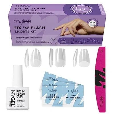 Abbildung von Mylee Fix N Flash Soft Gel Tips Shorts Kit, 3 Formen, 216 Stück, Mandel, Quadrat &amp; Sarg, inklusive Gel, Prep Wipes Halbmond Nagelfeile, Full Cover, Nail Art Nagelverlängerungen