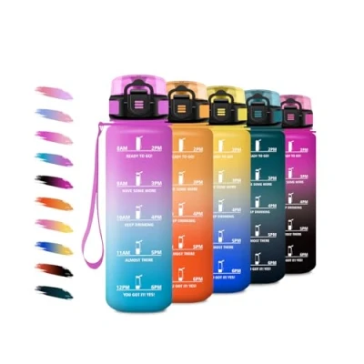 Abbildung von Trinkflasche 500ml, Auslaufsicher Wasserflasche mit Filte, Sport Trinkflaschen Kohlensäure Geeignet, Zeitmarkierungen, Sportflasche für Picknick, Camping, Kinder, Fahrrad, Gym
