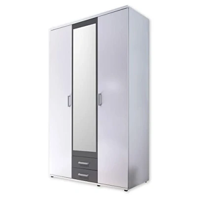 Abbildung von Stella Trading HANAU Kleiderschrank mit Spiegeltür in Graphit, Artisan Eiche Optik Vielseitiger Drehtürenschrank 3 türig für Ihr Schlafzimmer 120 x 196 54 cm (B/H/T)