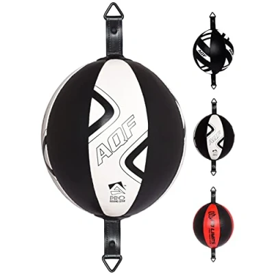 Abbildung von AQF Boxen Doppelendball Rex Leder Boxbirne Set MMA Punchingball Erwachsene Training Speedball (Black &amp; White Pro)