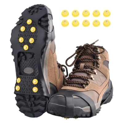 Abbildung von TRIWONDER Steigeisen mit 10 Zähnen, Schuhkrallen, Schuhspikes, Schneeketten, Anti Rutsch Spikes, Ice Grips für Wandern EIS Schnee (Schwarz, M)